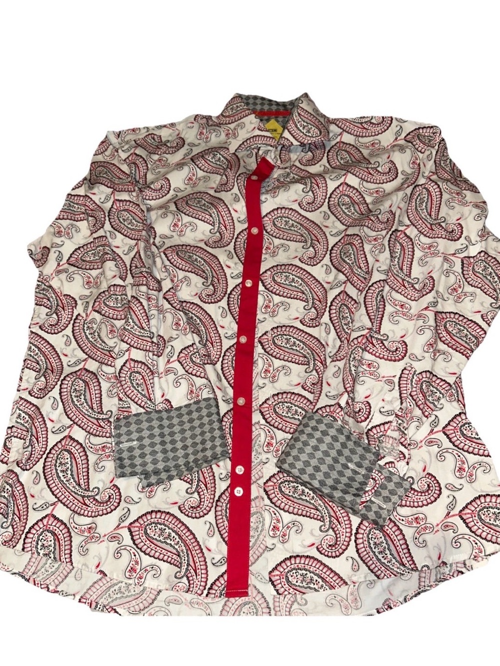 Steven Land Shirt Mens 17-17.5 34/35 French Cuff Button Up Paisley Long Sleeve